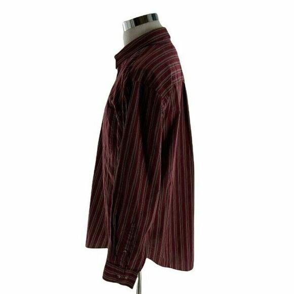 Puritan Button Up Shirt Mens Large Long Sleeve Wrinkle Resistant Striped Maroon - Picture 6 of 9
